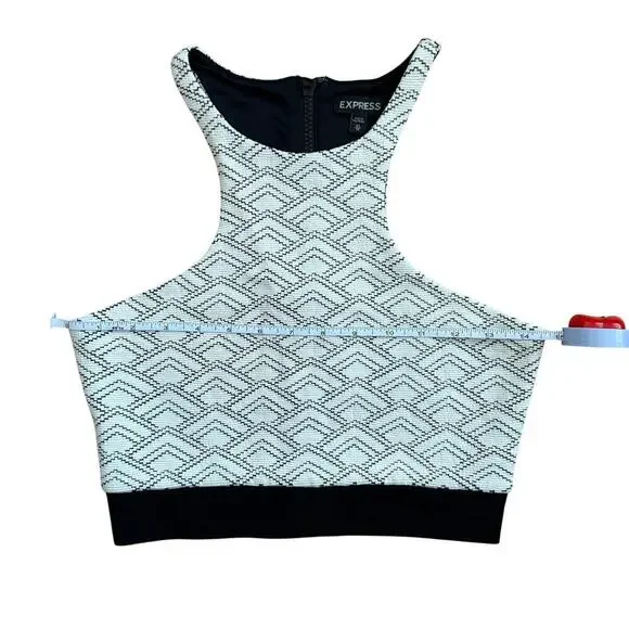 Express Black White Geometric Print Racerback Halter Crop Top Size XS NWT - Picture 5 of 6